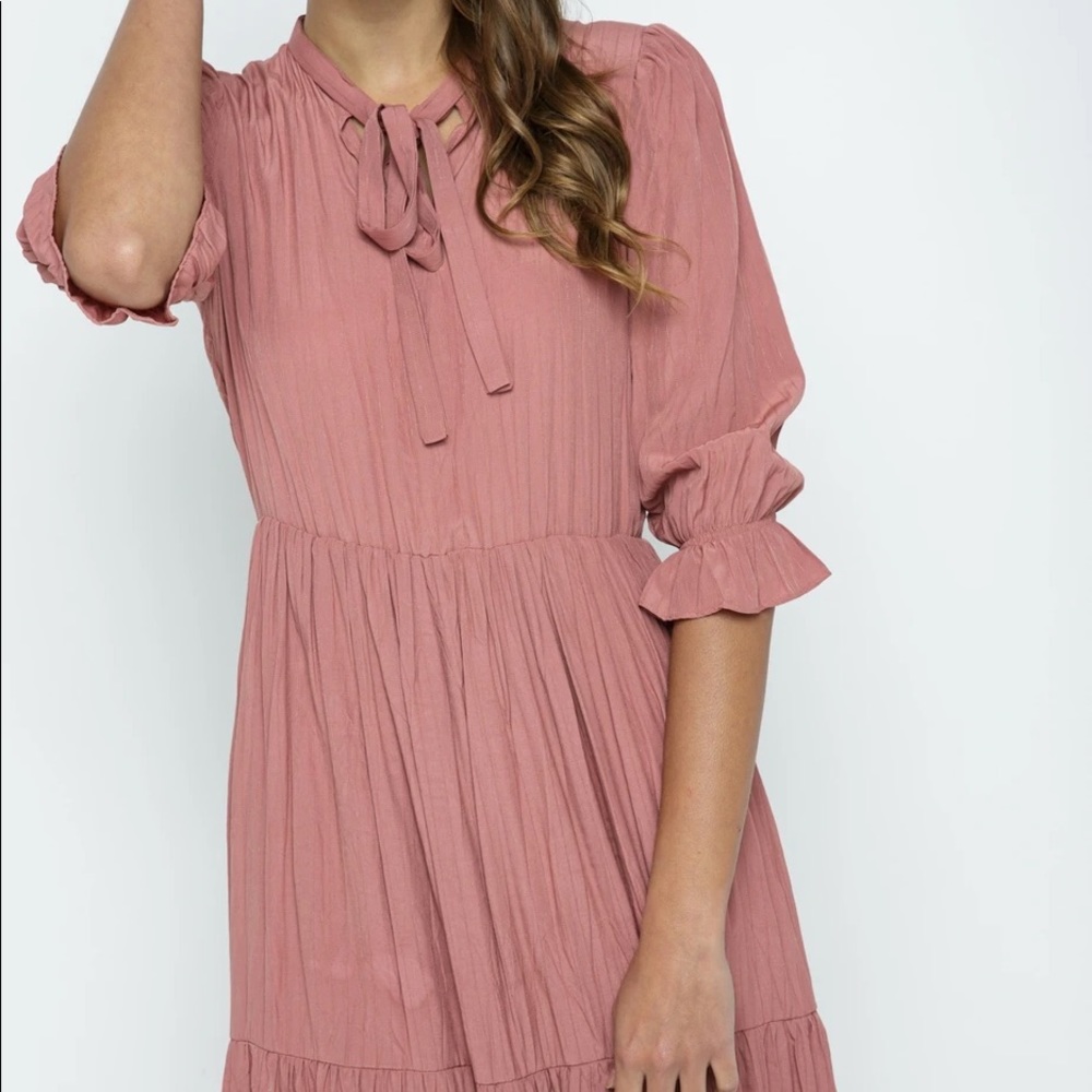 Chloe Pleated Dress in Terracotta
